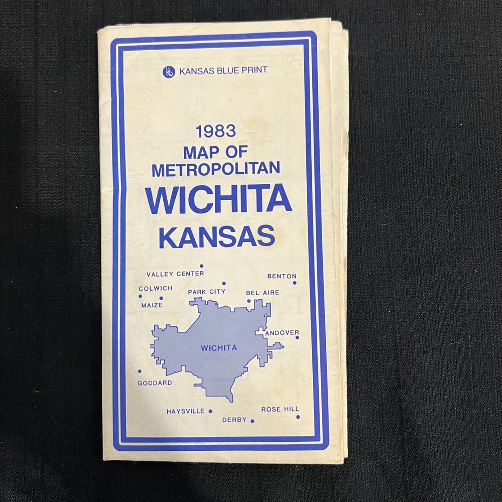 Vintage 1983 Wichita Kansas Metropolitan Street Map Kansas Blue Print Fold Out